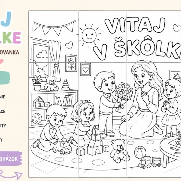 VITAJ V ŠKÔLKE – kooperatívna omaľovanka (16 x A4) 🎨