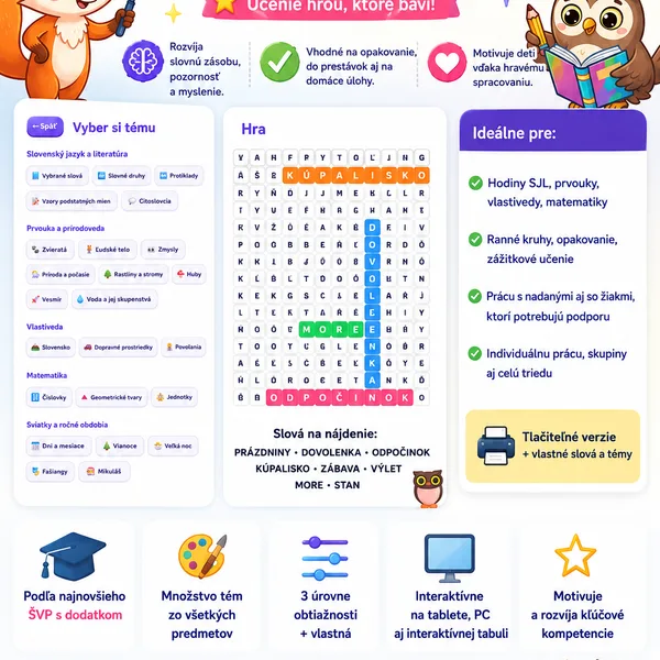 Interaktívna Osemsmerovka pre deti – digitálna hra