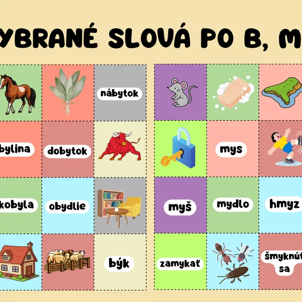 Pexeso: Vybrané slová po b, m