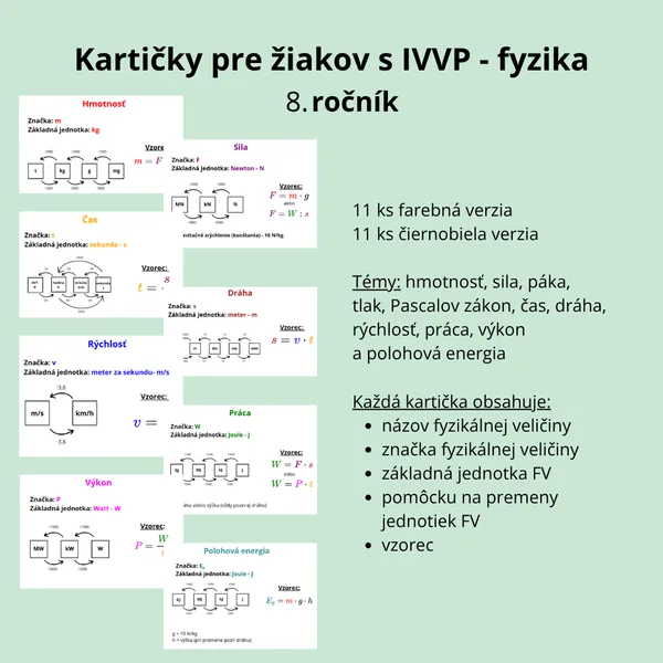 Fyzika 8. ročník - Kompenzačné kartičky IVVP - komplet
