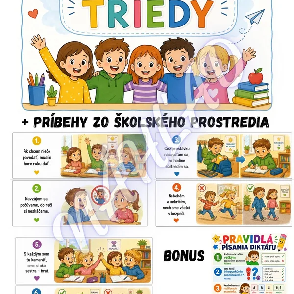 PRAVIDLÁ TRIEDY - príbehy + obrázky (vhodné na nástenku) BONUS: PRAVIDLÁ PÍSANIA DIKTÁTU
