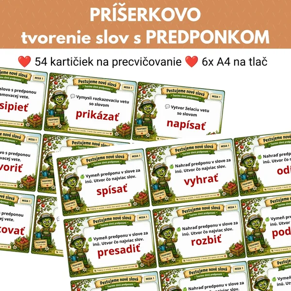 TVORENIE SLOV PREDPONAMI – kartičky na precvičovanie | PRÍŠERKOVO – MISIA 1