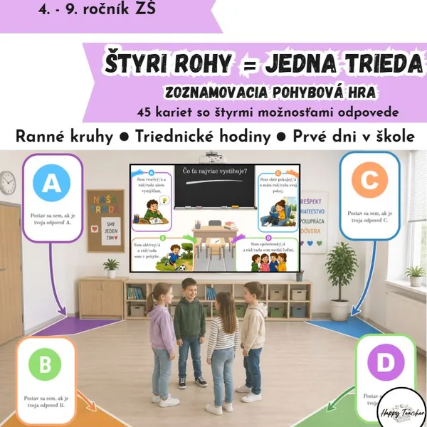 Štyri rohy = jedna trieda (Zoznamovacia pohybová hra)