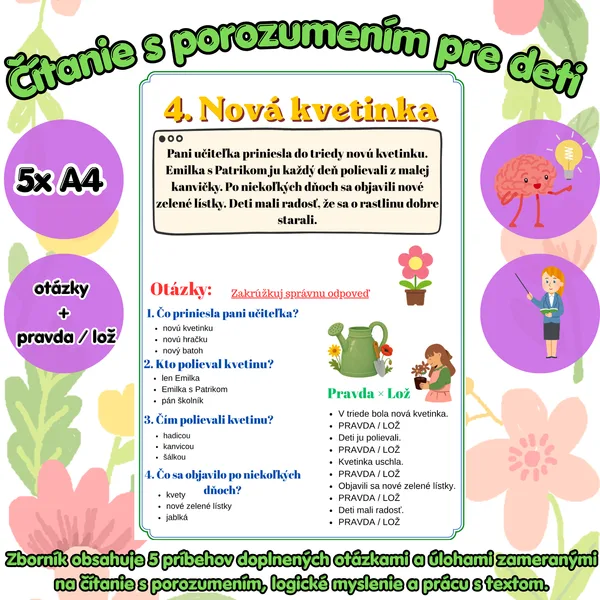 Čítanie s porozumením 5 – pre deti | 5x A4 