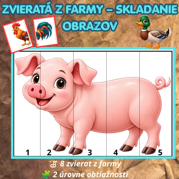 🐷 ZVIERATÁ Z FARMY – SKLADANIE OBRAZOV | 2 ÚROVNE ŤAŽKOSTI🐷