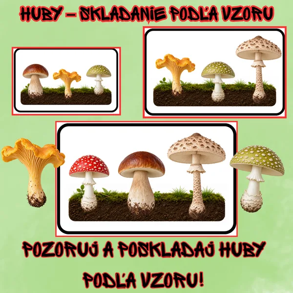 🍄 Huby – skladanie podľa vzoru | 16 vzorov