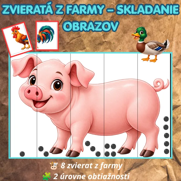 🐷 ZVIERATÁ Z FARMY – SKLADANIE OBRAZOV | 2 ÚROVNE ŤAŽKOSTI🐷