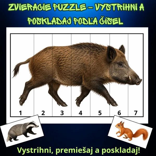🐾 Zvieracie puzzle – vystrihni a poskladaj podľa čísel