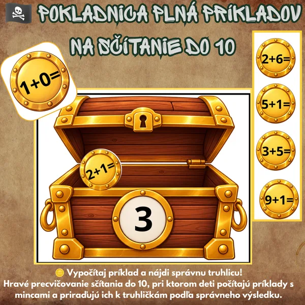 🏴‍☠️ Poklad plný príkladov – sčítanie do 10
