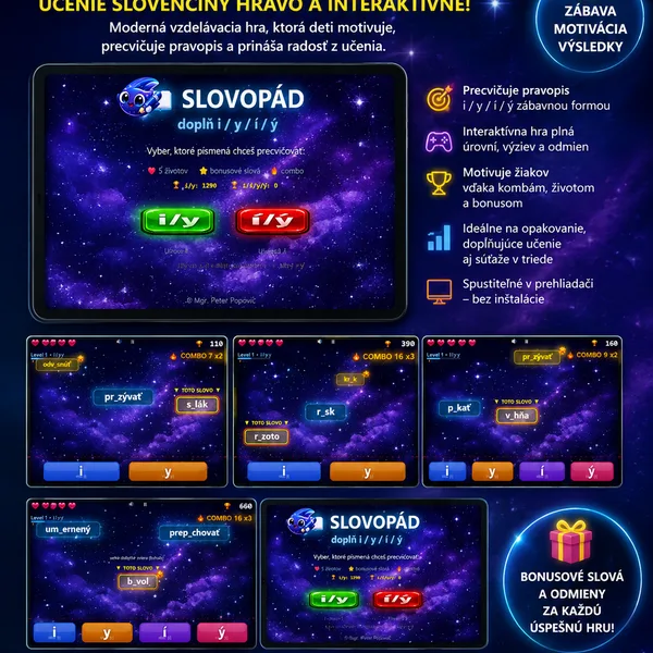 Slovopád – interaktívne precvičovanie pravopisu i/y/í/ý