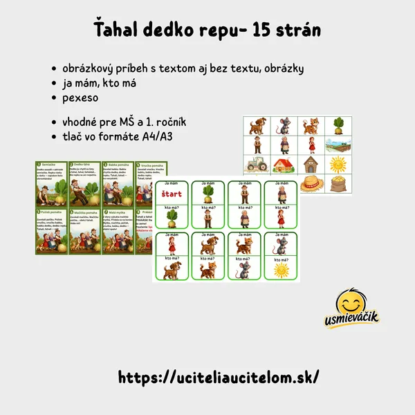 Ťahal dedko repu- pexeso, ja mám, kto má, obrázky