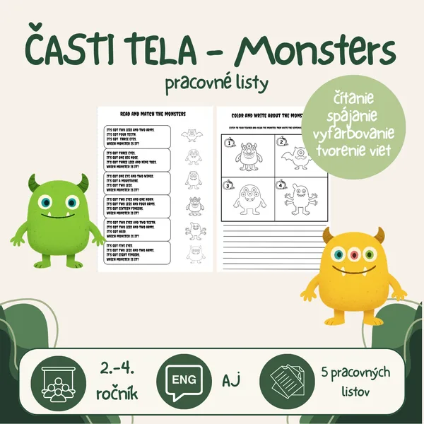 Monsters - Pracovné listy (časti tela)