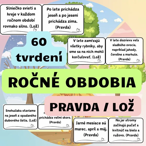 Ročné obdobia - PRAVDA ALEBO LOŽ (Didaktická hra) - čiernobiele