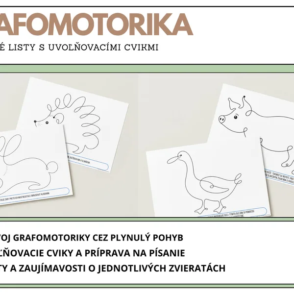 GRAFOMOTORIKA - DOMÁCE ZVIERATÁ, GRAFOMOTORICKÉ CVIČENIA, ROZVOJ GRAFOMOTORIKY, PRÍPRAVA NA PÍSANIE