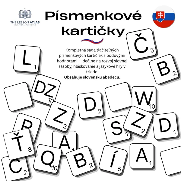 Písmenkové kartičky – slovenská abeceda s bodovými hodnotami