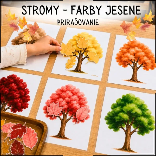 Farebné stromy - farby jesene - prikladanie listov podľa farieb