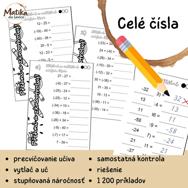 Celé čísla – Prehni a skontroluj (sčítanie a odčítanie)