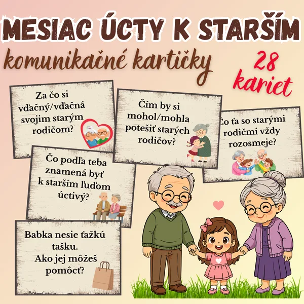 Mesiac úcty k starším - komunikačné kartičky / starí rodičia / babka a dedko / mesiac október