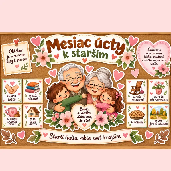 Mesiac úcty k starším - výzdoba nástenky / starí rodičia / babka a dedko / mesiac október
