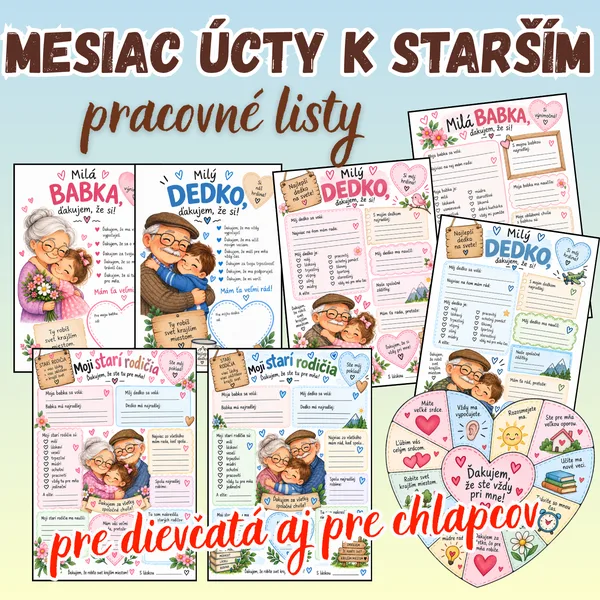 Mesiac úcty k starším - pracovné listy / starí rodičia / babka a dedko / mesiac október / darček pre starích rodičov