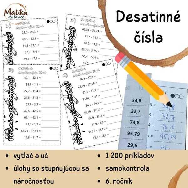 Desatinné čísla – prehni a skontroluj (odčítanie)