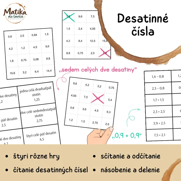 Desatinné čísla – BINGO | 24 kariet a 4 varianty hry