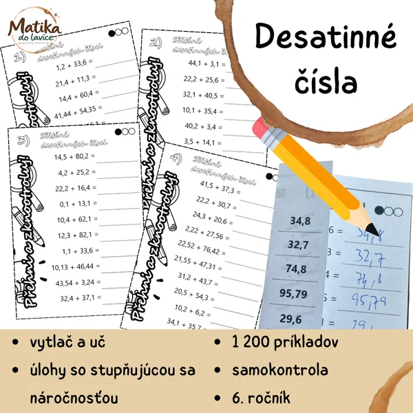Desatinné čísla – Prehni a skontroluj (sčítanie)