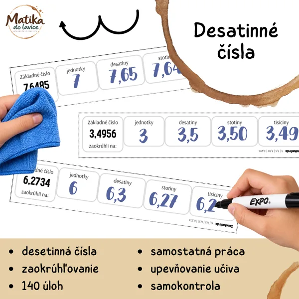 Desatinné čísla – zaokrúhľovanie | 35 prúžkov so samokontrolou
