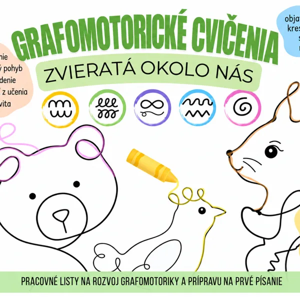 GRAFOMOTORIKA ZVIERATÁ: VEĽKÁ SADA PRACOVNÝCH LISTOV S GRAFOMOTORICKÝMI CVIČENIAMI, PRÍPRAVA NA PÍSANIE