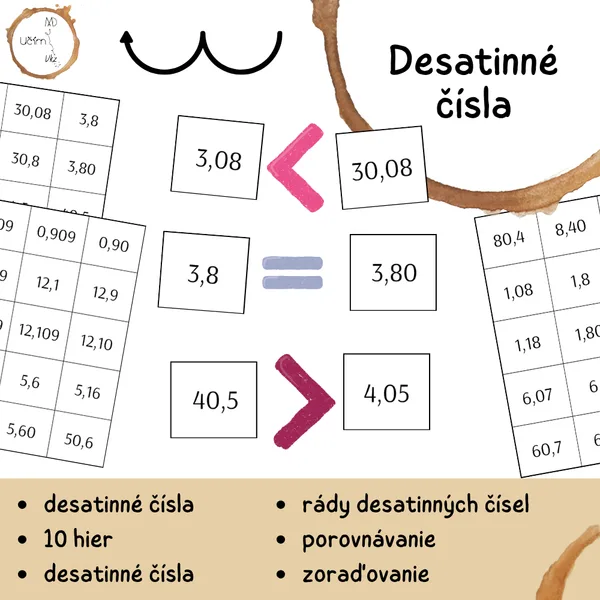 Desatinné čísla – porovnávanie a zoraďovanie | 78 kartičiek