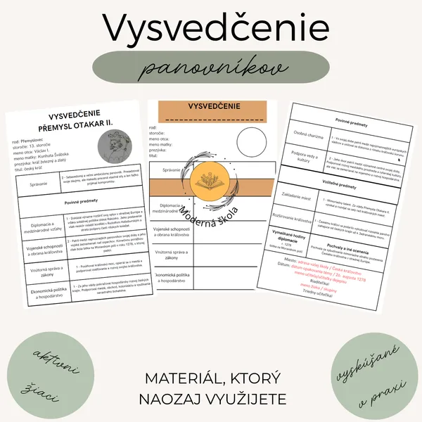 Vysvedčenie panovníkov – univerzálny pracovný list + vzorové riešenie
