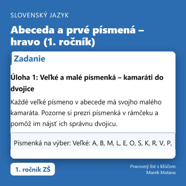 🔤 Abeceda a prvé písmená – hravo (1. ročník)