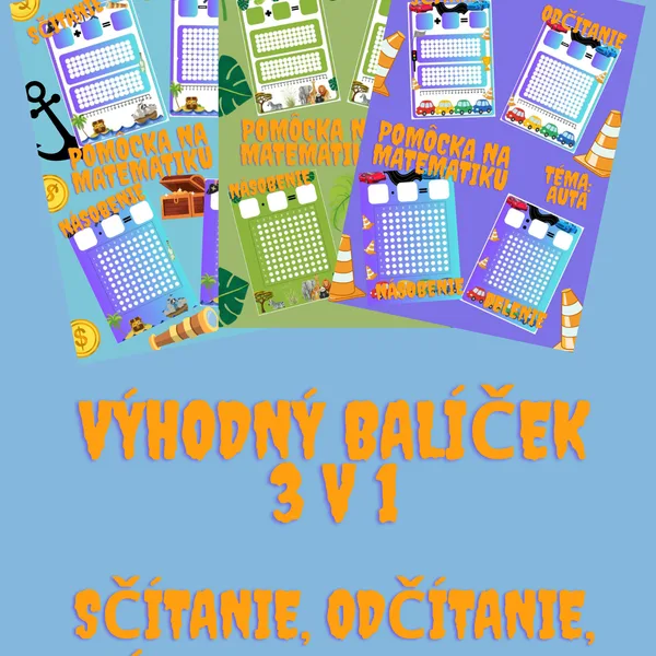 Pomôcka na matematiku - výhodný balík - safari - piráti - autá