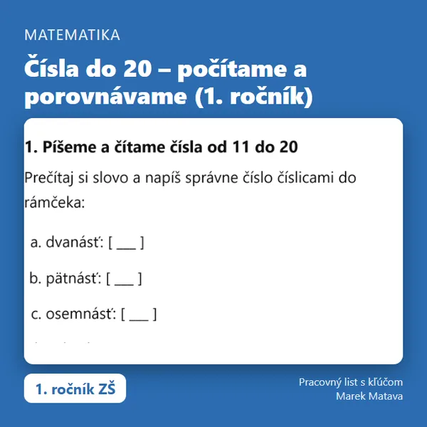 🔢 Čísla do 20 – počítame a porovnávame (1. ročník)