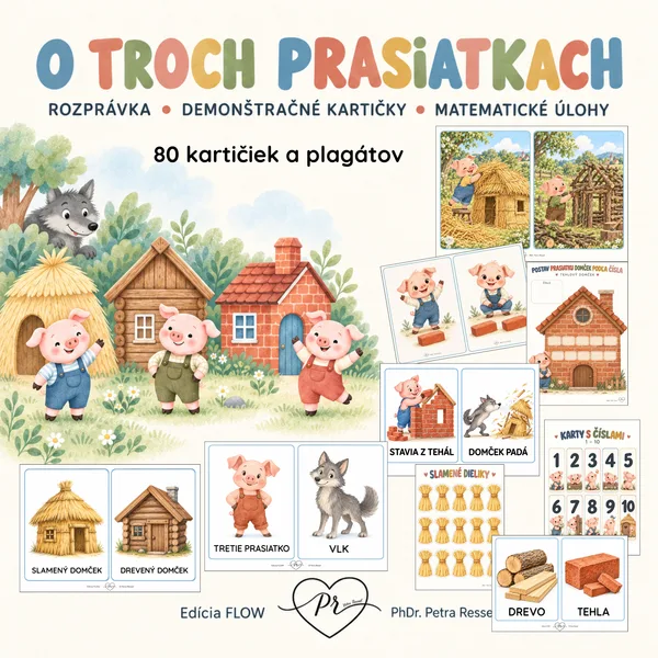 O troch prasiatkach (Sada edukačných pomôcok, kartičiek, plagáty, pracovné listy, slovná zásoba - matematika, jazyková výchova a iné) 