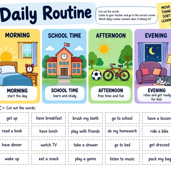 Four Corners – English Vocabulary Revision - Pohybové a vizuálne opakovanie slovnej zásoby