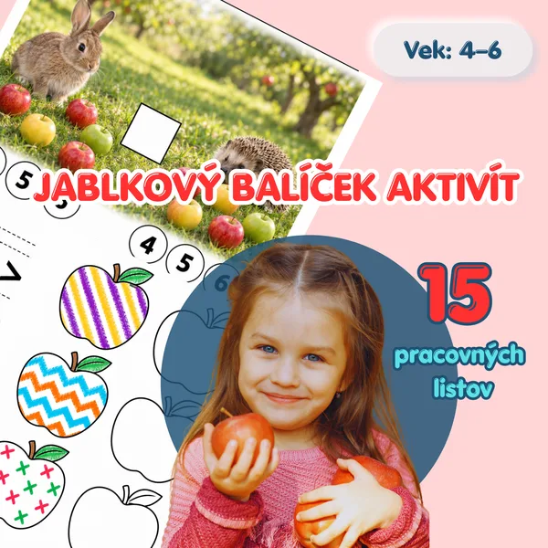 Jablká – 15 pracovných listov pre deti 4–6 rokov