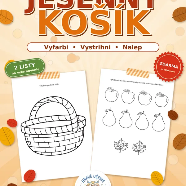 Jesenný košík – tvorivá aktivita (Vyfarbi, vystrihni, nalep)