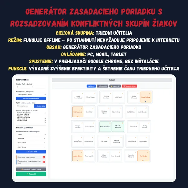Generátor zasadacieho poriadku s rozsadzovaním konfliktných skupín žiakov
