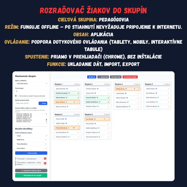Rozraďovač žiakov do skupín