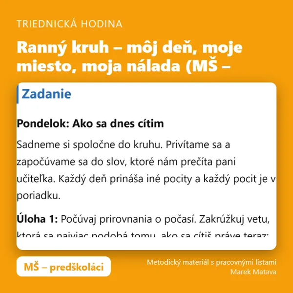 ☀️ Ranný kruh – môj deň, moje miesto, moja nálada (MŠ)