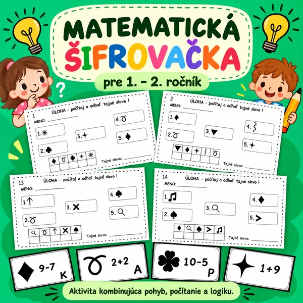 Matematická šifrovačka - sčítanie a odčítanie do 20 bez prechodu cez základ 10.