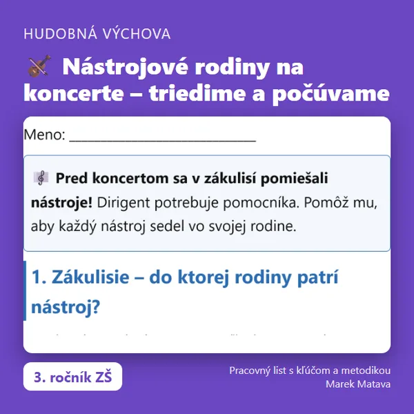 🎻 Nástrojové rodiny na koncerte – triedime a počúvame (3. ročník)