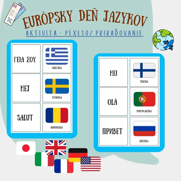🌍 DEŇ JAZYKOV – 2v1 PEXESO A PRIRAĎOVAČKA | Ahoj v 18 jazykoch