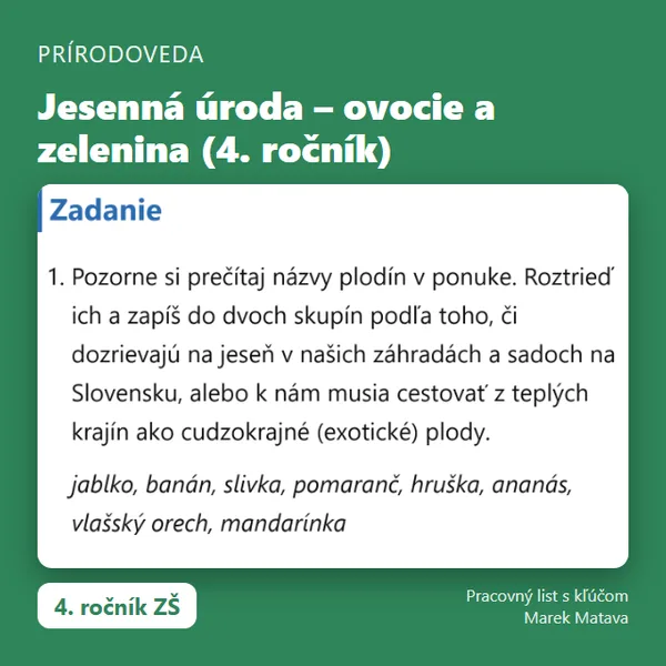 🍐 Jesenná úroda – ovocie a zelenina (4. ročník)