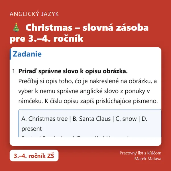 🎄 Christmas – slovná zásoba pre 3.–4. ročník