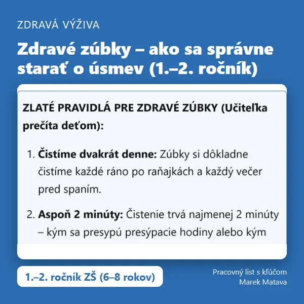 🦷 Zdravé zúbky – ako sa správne starať o úsmev (1.–2. ročník)