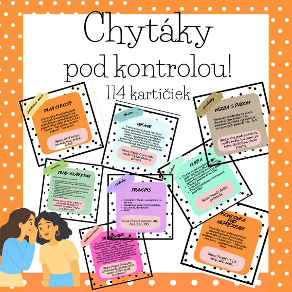 Chytáky pod kontrolou / gramatické javy, pravopisné javy, slovné druhy, ohybné slovné druhy, neohybné slovné druhy, kartičky 