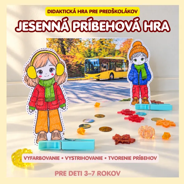Jesenná príbehová a rolová hra s papierovými bábikami | Vyfarbovanie, vystrihovanie a rozvoj reči pre deti 3 – 7 rokov