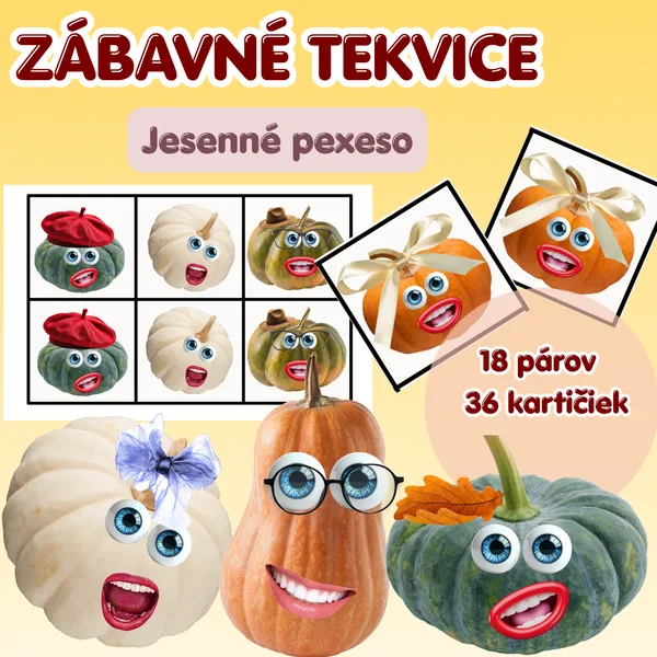 Zábavné tekvice – jesenné pexeso pre deti od 3 do 7 rokov | 18 párov